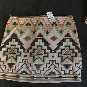 NWTs Express Sequin Embellished Pink southwestern  Aztec print Mini Skirt